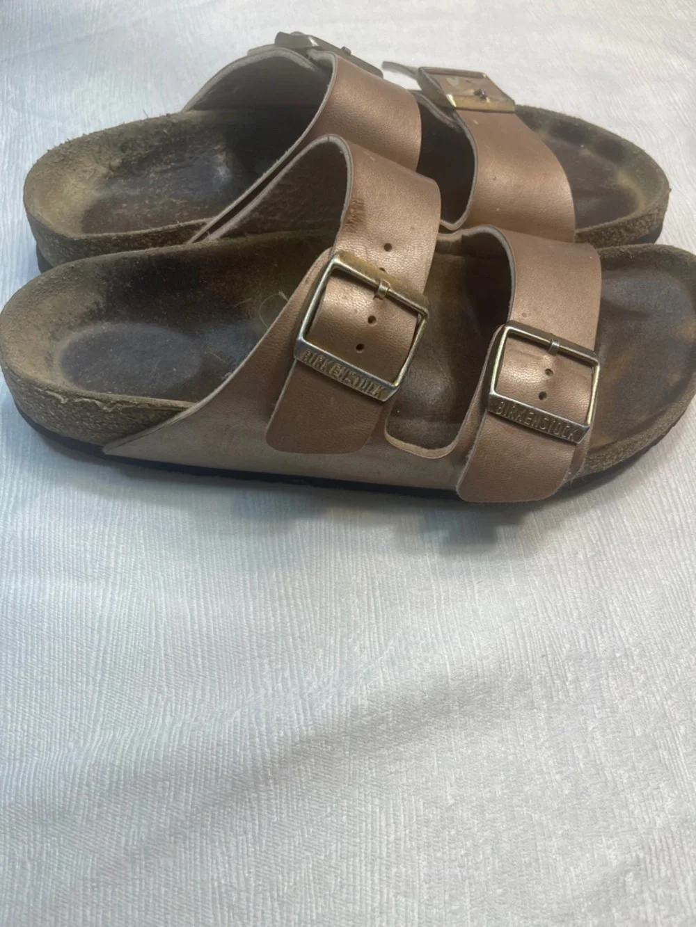 Birkenstock Arizona Metallic Rose Gold Buckle Sandals
